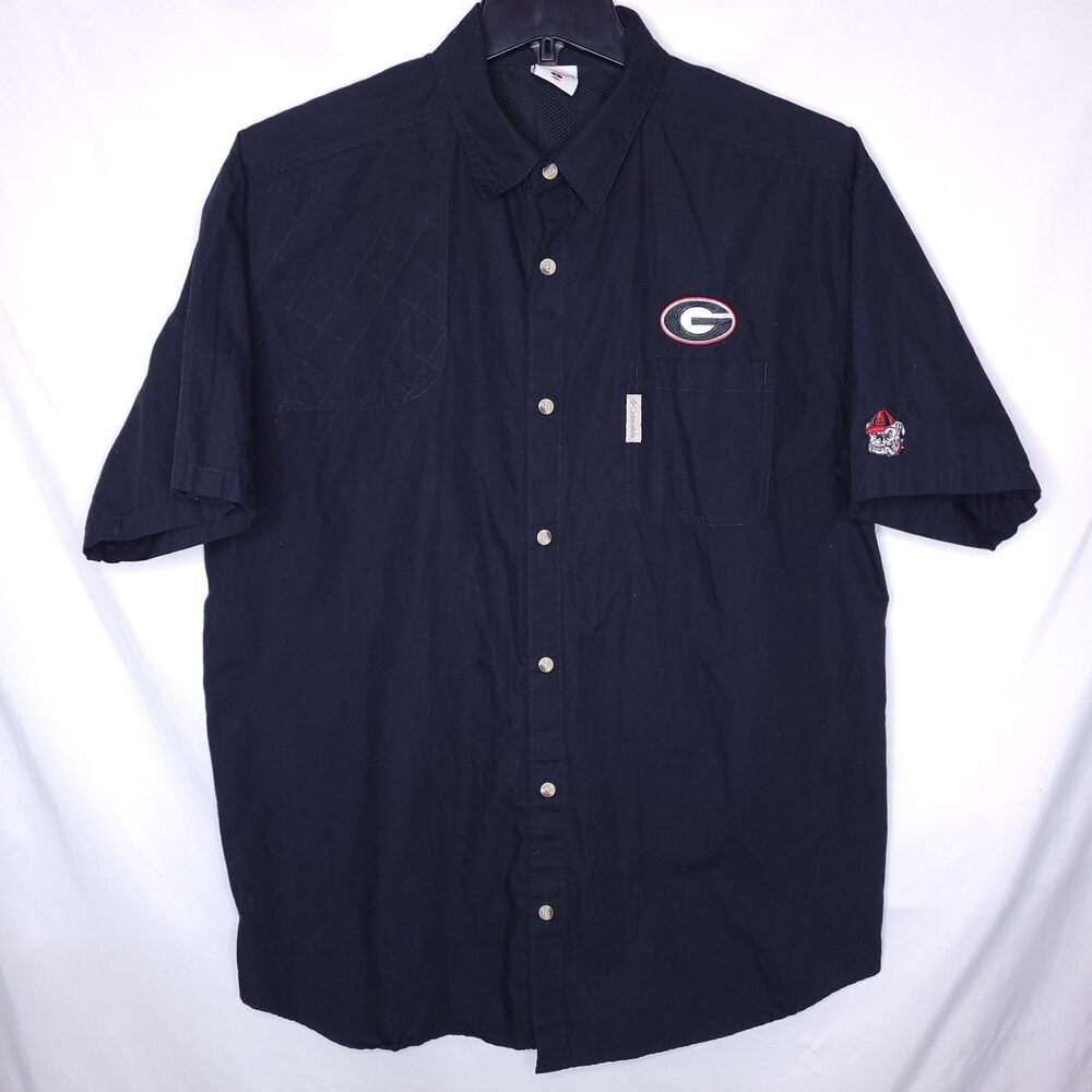 Columbia Black Short-Sleeve Button-Down Shirt with Georgia G Logo